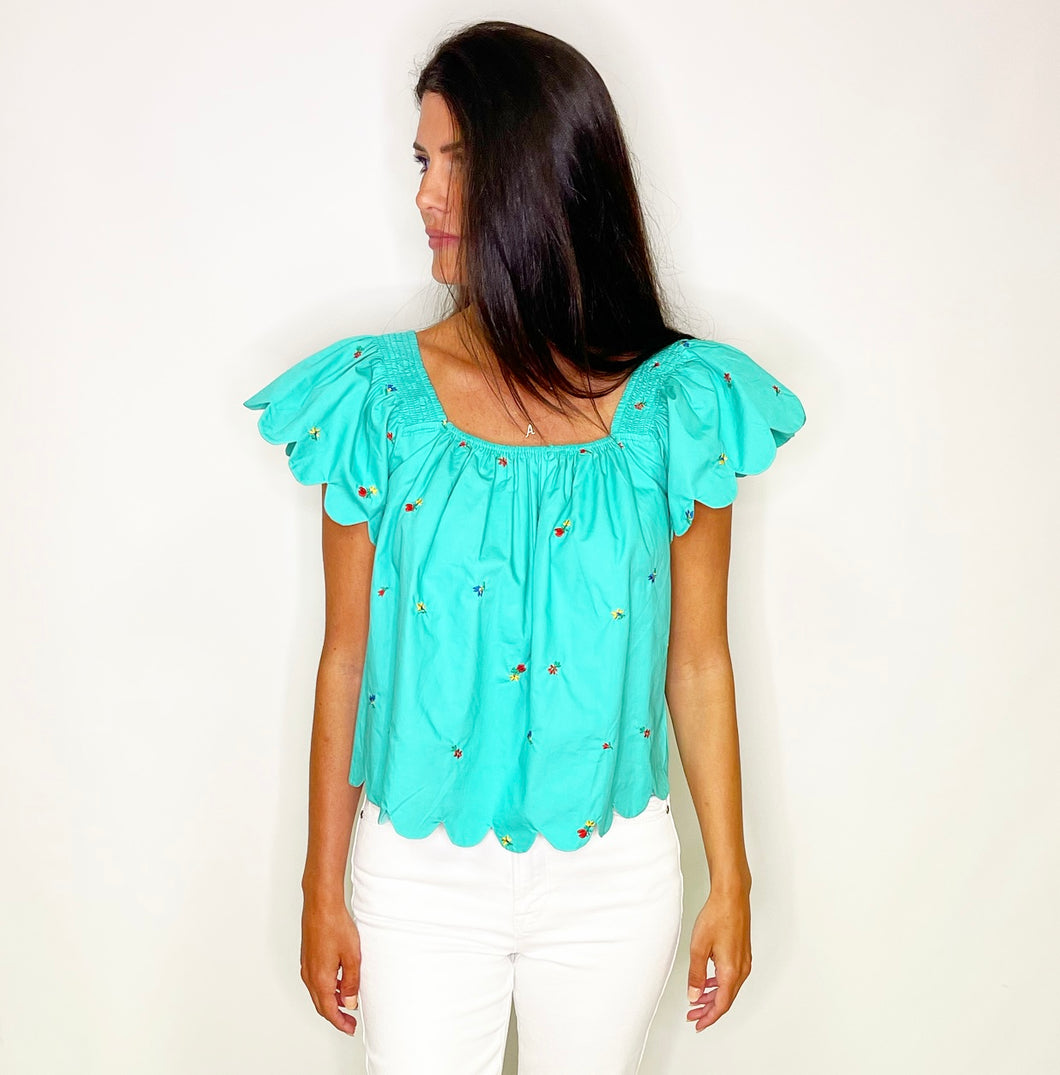 Scalloped Embroidered Top