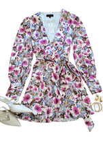 Load image into Gallery viewer, Satin Floral Wrap Dress
