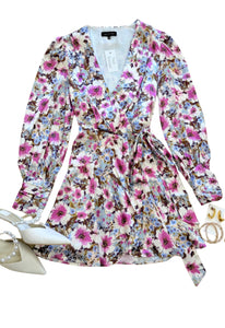 Satin Floral Wrap Dress